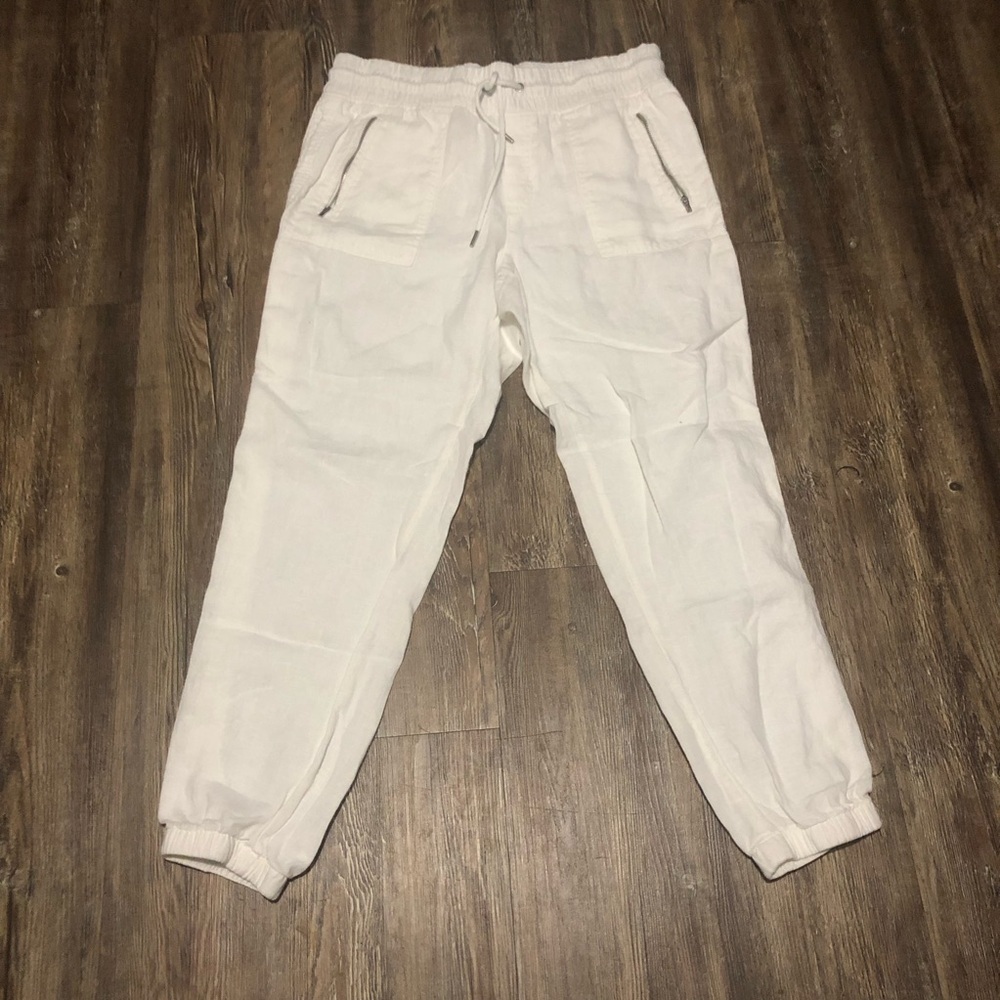 Athleta Cabo Linen Joggers Women's 10 White Loungewear Casual Athleisure